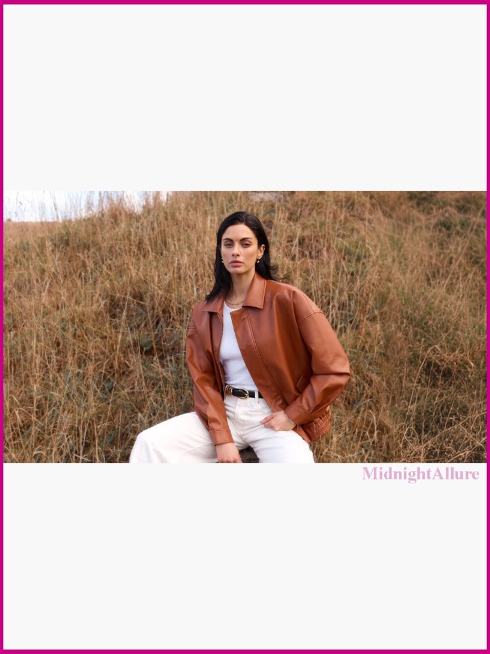 Oversized Faux Leather Motorcycle Jacket with Zipper Closure Long Sleeve - Picture 7 of 7